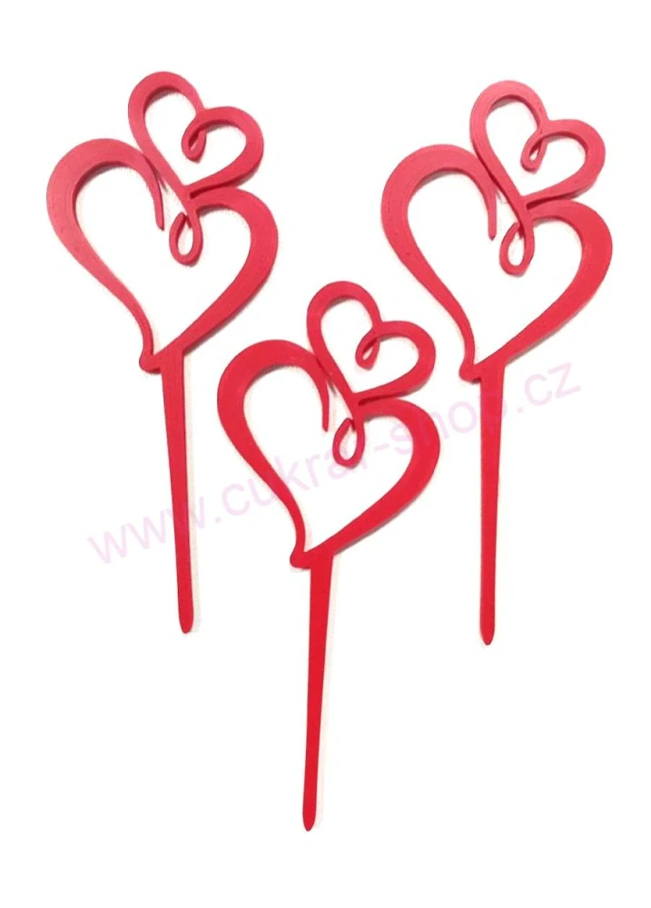 Zápich na muffiny dvojsrdíčko 3ks / červená