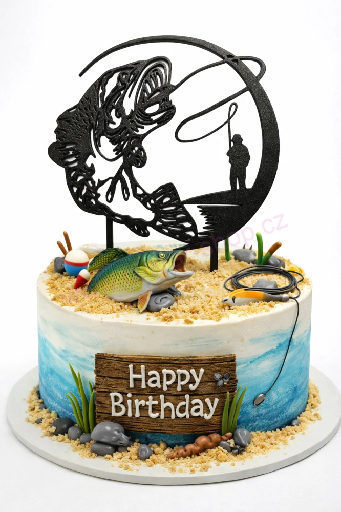 Zápich do dortu rybář & dravec v kruhu