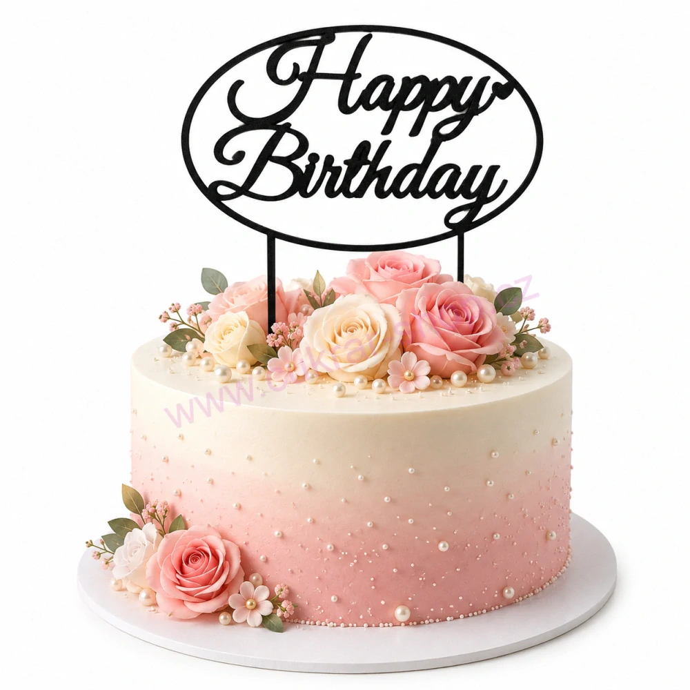 Zápich do dortu Happy Birthday OVÁL černá