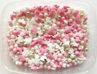 Cukrový mix jednorožci/kuličky/hvězdičky (růžovo-bílá-stříbrná) 50g