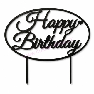 Zápich do dortu Happy Birthday OVÁL černá